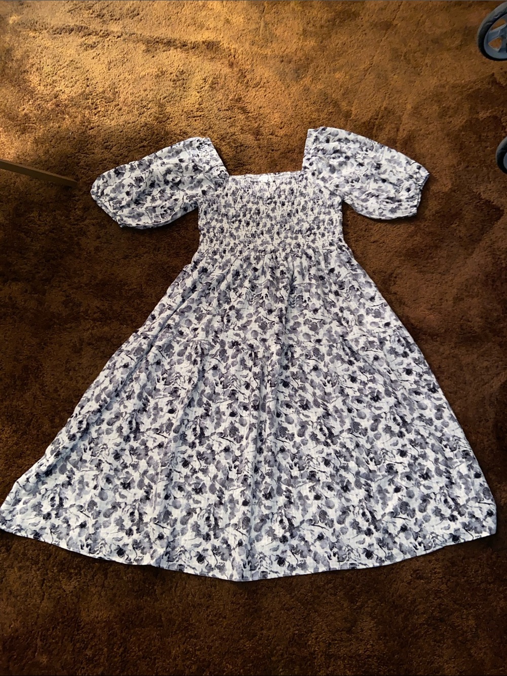 ODDY Gray Floral Smocked Maxi Dress with Puff Sleeves